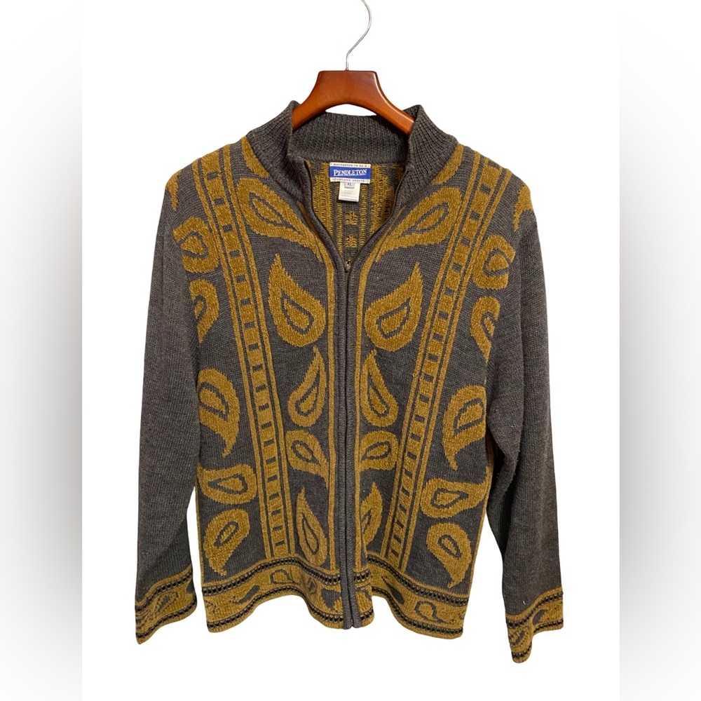 Vintage Pendleton Paisley Knit Full Zip Cardigan Women’s Size XL Wool Blend